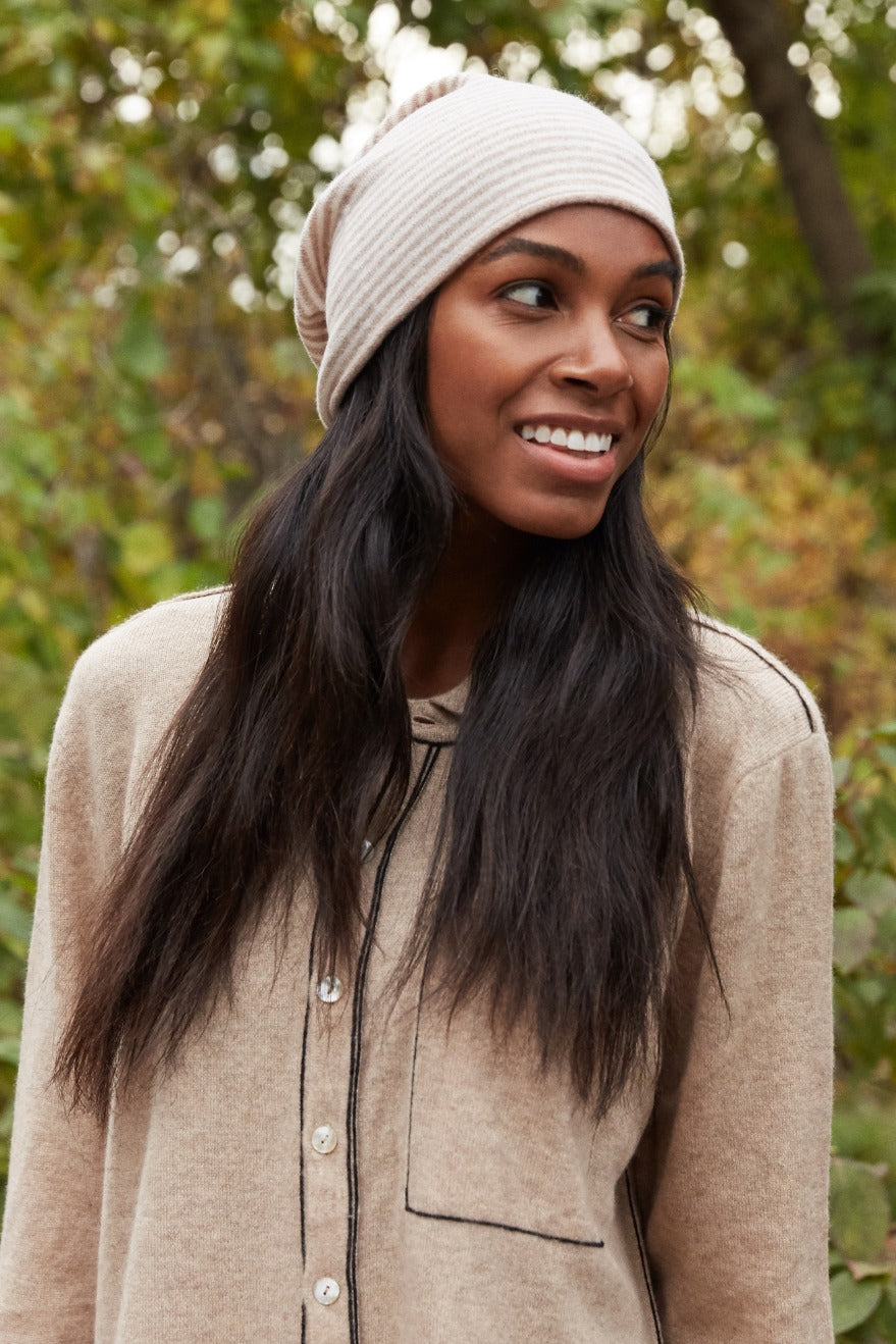 Highland Cashmere Striped Beanie Hat