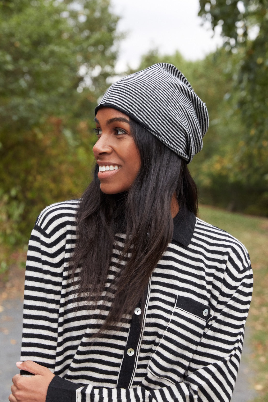 Highland Cashmere Striped Beanie Hat